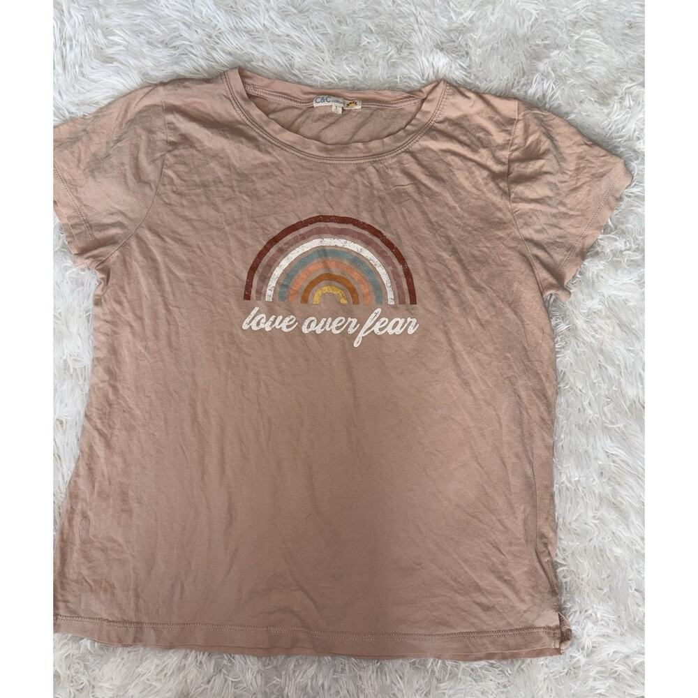 C & C California Women’s L “Love Over Fear” Rainbow Design Tee. Soft, Grt. Qual